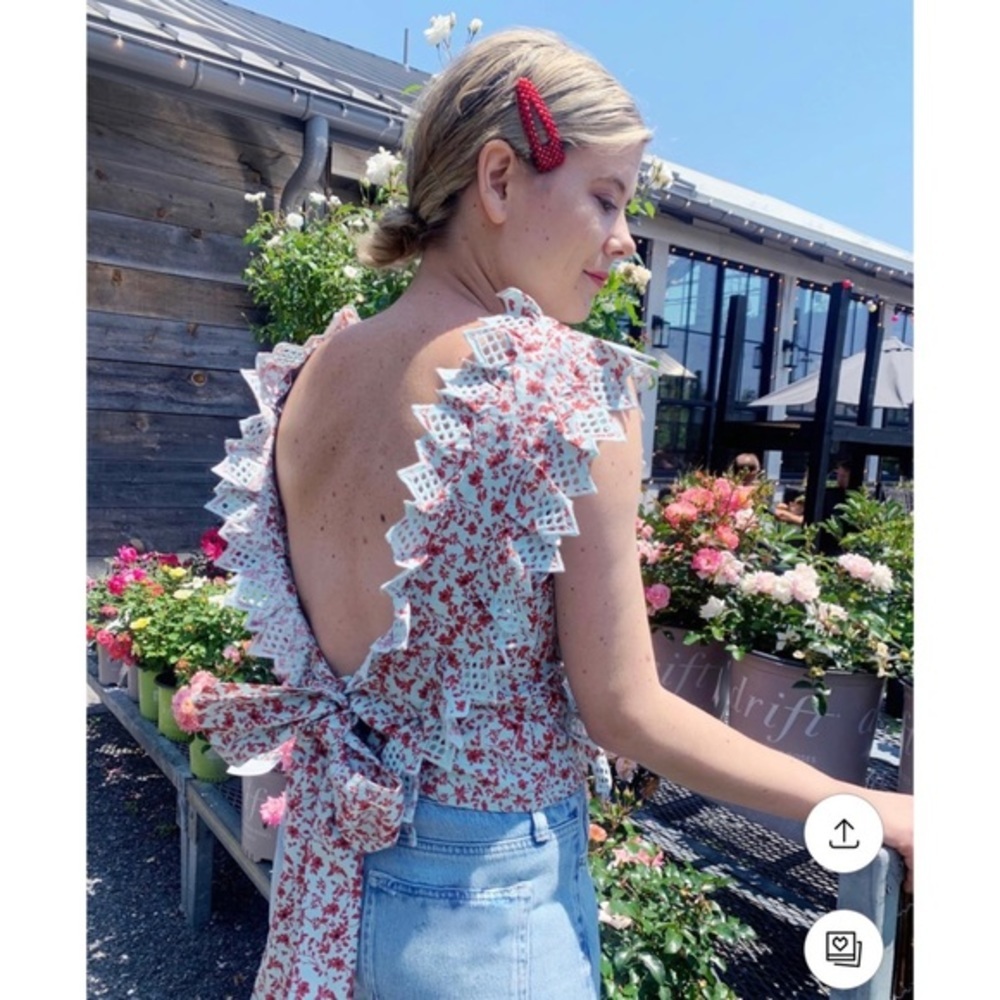 nwt ANTHROPOLOGIE trina bow blouse light blue red floral size large - Picture 2 of 7